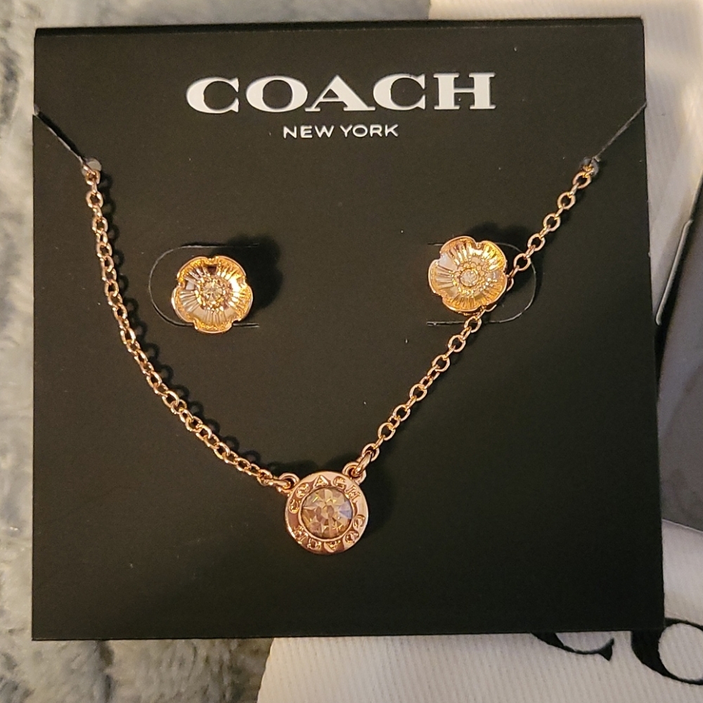 Coach Open Circle Necklace + Tea Rose Stud Set